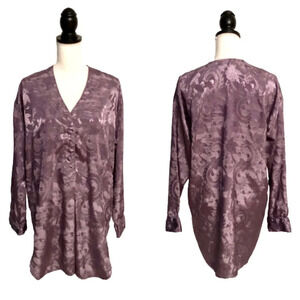 Gold Label Victorias Secret Embossed Floral Damask Print Button Down Nightgown